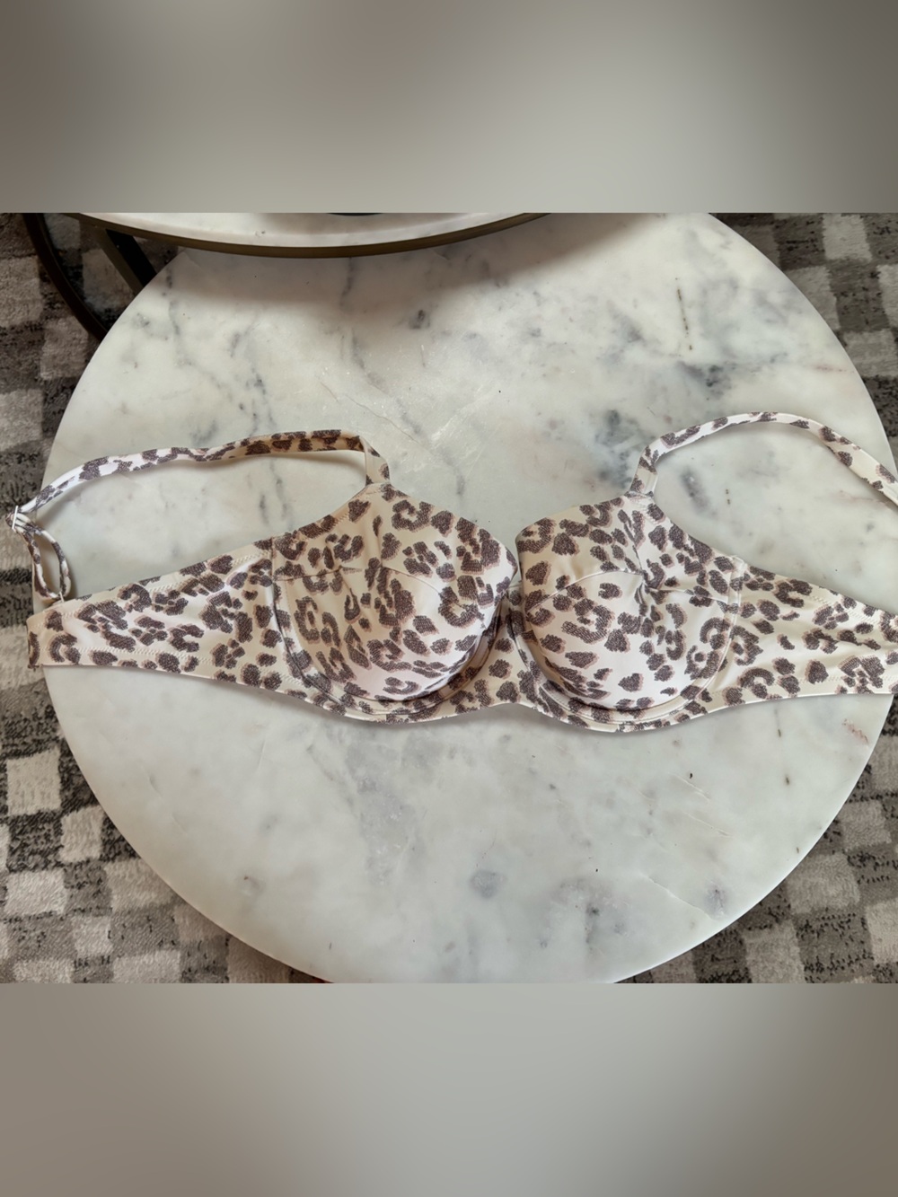 aerie Cream and Brown Leopard Underwire Bikini Top 38D NWOT